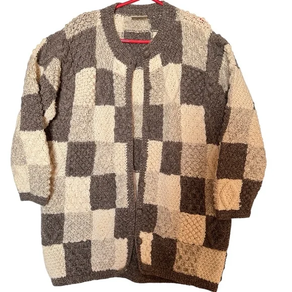 Vintage Blarney Woolen Mills Chunky Wool Patchwork Cardigan Sweater Size: XL - Picture 5 of 13